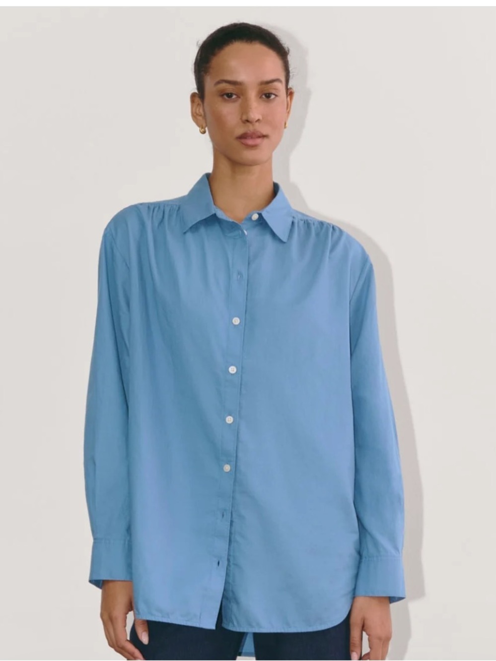 Everlane The Gathered Shirt in Silky Cotton Blue new with tags flaw